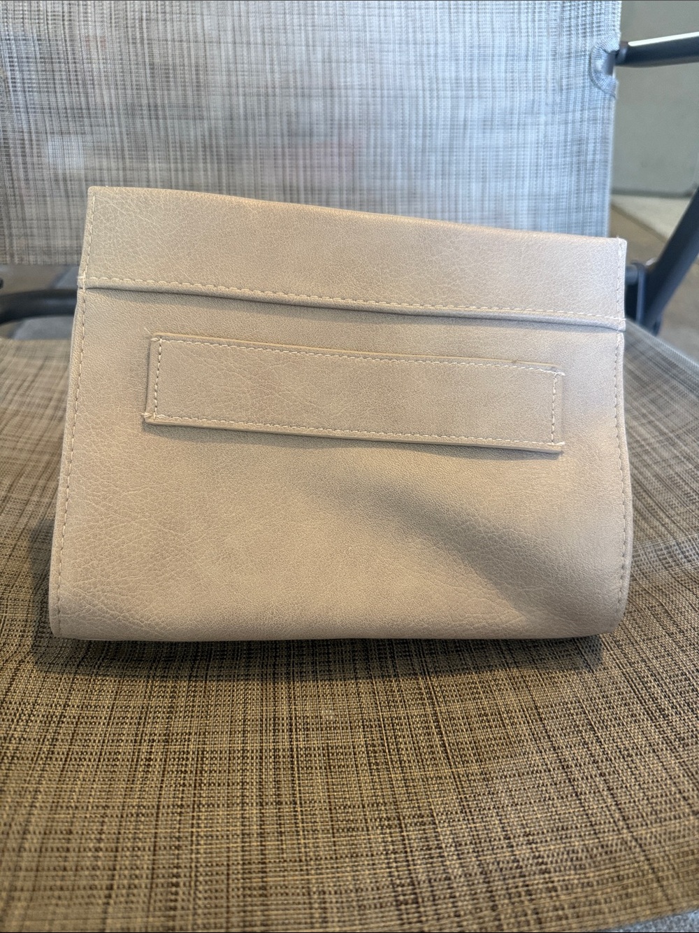 Neutral Cream Leather Wristlet Clutch